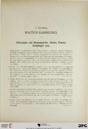 1. Abteilung: Waffen-Sammlung (Nr. 1 – 943)