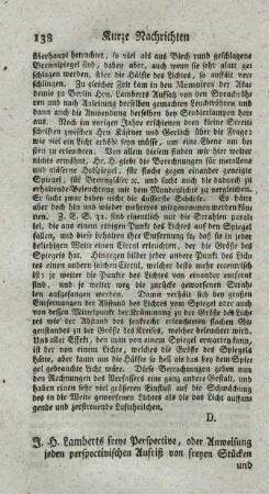Die freye Perspective, oder Anweisung jeden perspectivischen Aufriß von freyen Stücken und ohne Grundriß zu verfertigen. 2.verm.Aufl. T.1.2.