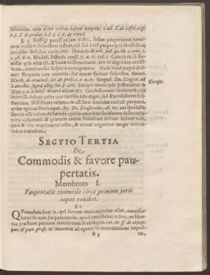 Sectio Tertia De Commodis & favore paupertatis.