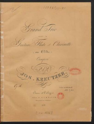 Grand Trio pour la Guitare, Flûte et Clarinette (ou Alto)