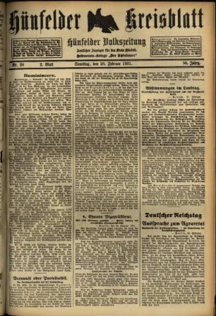 Zweite Ausgabe vom Samstag, den 28. Februar 1931.