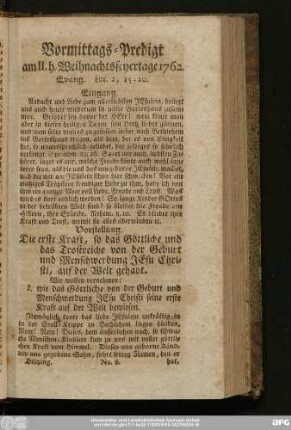 [No. 6.] Vormittags-Predigt am II. h. Weyhnachtsfeyertage 1762. Evang. Luc. 2, 15 - 20.