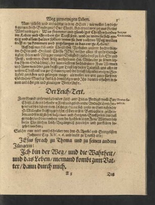 Der Leich-Text. [...] Johanne Cap. XIV. v. 6. und lautet zu Teutsch also: