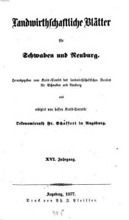 Landwirtschaftliche Blätter für Schwaben und Neuburg. 16. 1877