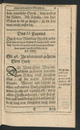 Das II. Capittel. Durch was Mittel ein Mensch zu seinem inwendigen Schatz kommen soll ...