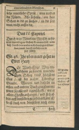Das II. Capittel. Durch was Mittel ein Mensch zu seinem inwendigen Schatz kommen soll ...