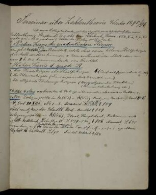 Seminar über Zahlentheorie Winter 1895/96