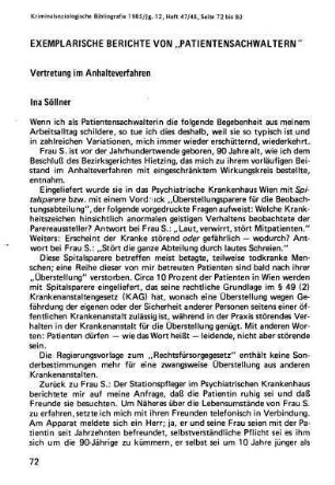 72-80, Exemplarische Berichte von "Patientensachwaltern"