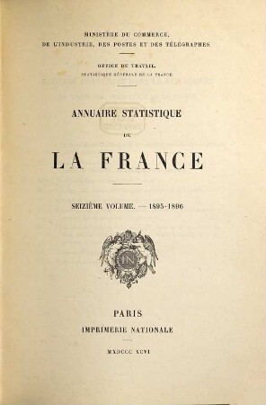 Annuaire statistique de la France. 16. 1895/96. - 1896