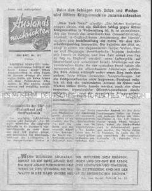 Sowjetisches Nachrichtenblatt für die Wehrmacht mit internationalen Pressemeldungen zur Kriegslage