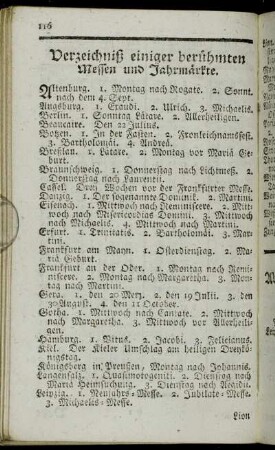 Verzeichniß einiger berühmten Messen und Jahrmärkte.