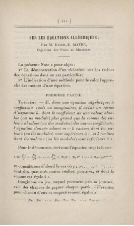 Sur les équations algébriques.