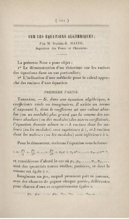Sur les équations algébriques.