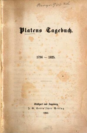 Platens Tagebuch : 1796 - 1825