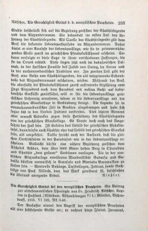 233-234 [Rezension] Nötscher, Friedrich, Die Gerechtigkeit Gottes bei den vorexilischen Propheten