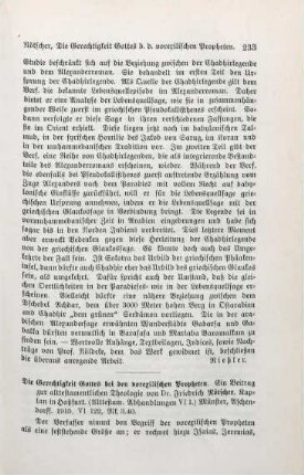 233-234 [Rezension] Nötscher, Friedrich, Die Gerechtigkeit Gottes bei den vorexilischen Propheten