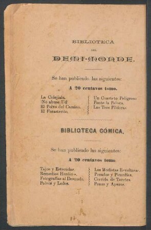 [Obras publicadas de la Biblioteca del Demi-Monde y Biblioteca Cómica]
