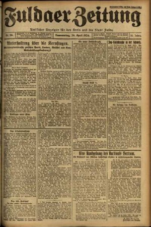 Erste Ausgabe vom Donnerstag, den 24. April 1924.