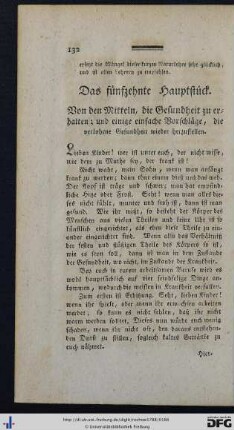 Das fünfzehnte Hauptstück. Von den Mitteln, die Gesundheit zu erhalten; und einige Vorschläge, die verlohrne Gesundheit wieder herzustellen.