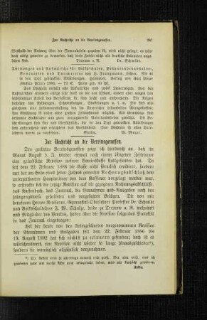 Zur Nachricht an die Vereinsgenossen