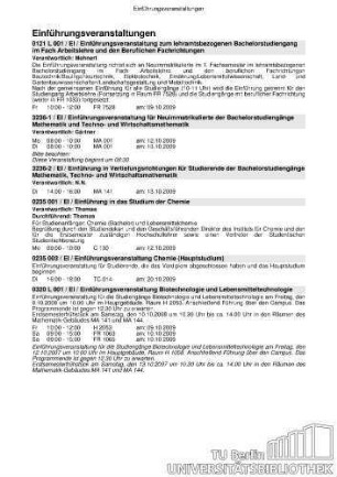 Vorlesungsverzeichnis der Technischen Universität Berlin Wintersemester 2009/10
