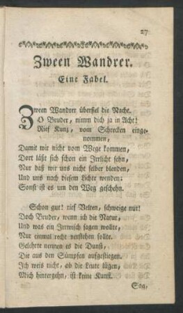 Zween Wandrer. Eine Fabel