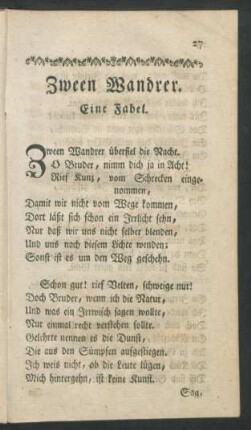 Zween Wandrer. Eine Fabel