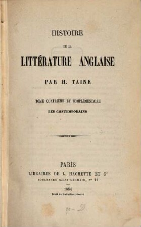 Histoire de la littérature anglaise. 4, Les contemporains