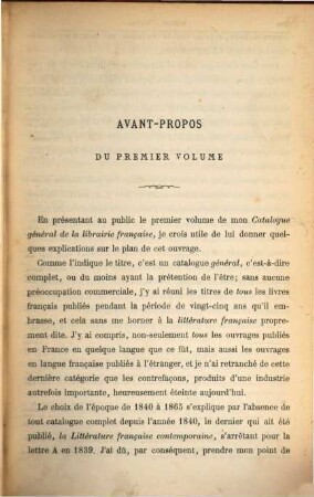 Catalogue général de la librairie française, 1. 1840/65 (1867) = A - C