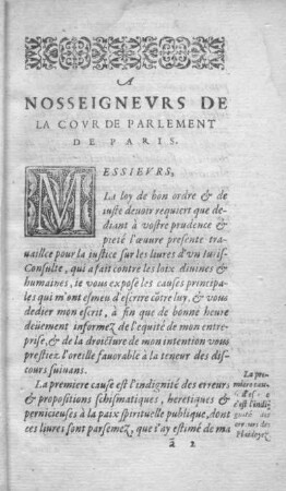 A nos Seigneurs de la Cour de Parlement de Paris.