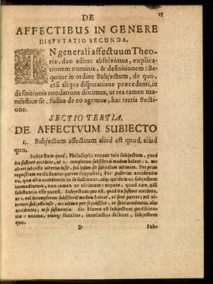 De Affectibus In Genere. Disputatio Secunda.