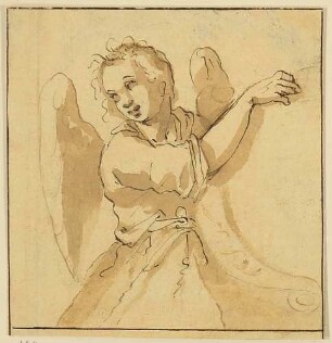Engel als Halbfigur mit Kartusche
