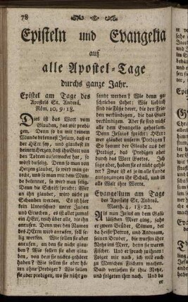 Episteln und Evangelia auf alle Apostel-Tage durchs ganze Jahr.