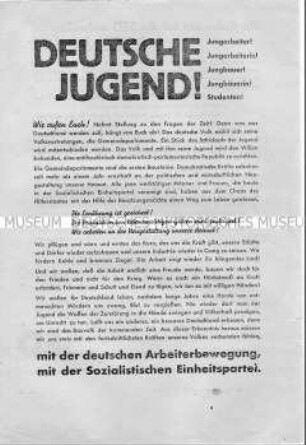 Propagandaflugblatt der SED zur Gemeindewahl 1946 mit Ausrichtung auf die Jugend