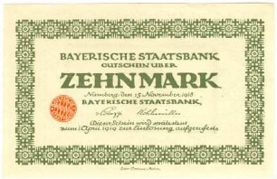 Geldschein / Notgeld, 10 Mark, 15.11.1918?