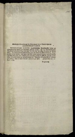 Gnädigste Verordnung die Verlegung derer Markttägen zu Bruchmühlbach betreffend : Zweybrücken den 11. April 1769.