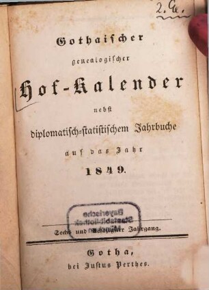 Gothaischer genealogischer Hofkalender nebst diplomatisch-statistischem Jahrbuch, 86. 1849