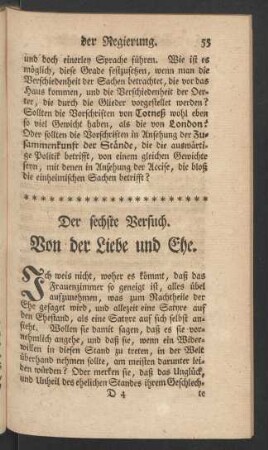 Der sechste Versuch. Von der Liebe und Ehe