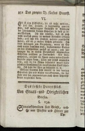 Das sechste Hauptstück. Von Staats- und Obrigkeitlichen Briefen.