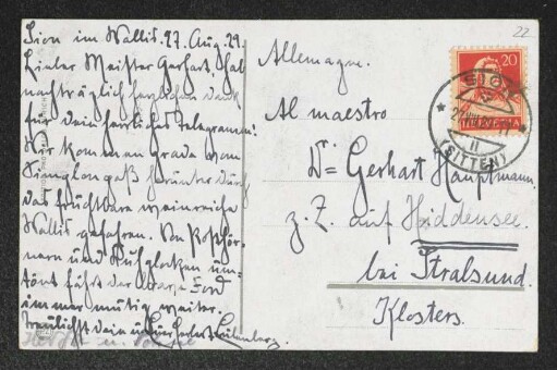 Brief von Herbert Eulenberg und Hedda Eulenberg an Gerhart Hauptmann