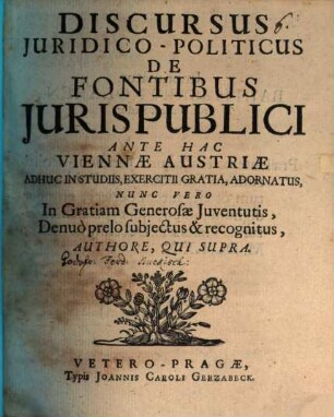 Discursus iur. pol. de fontibus juris publici