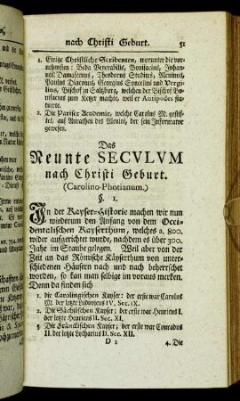 Das Neunte Seculum nach Christi Geburt. (Carolino-Photianum.) - Das Zehnte Seculum nach Christi Geburt. (Ottoniano-Obseurum.)