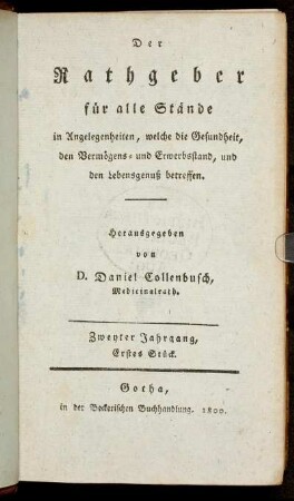 Zweyter Jahrgang, Erstes Stück.
