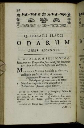 Q. Horatii Flacci Odarum Liber Secundus = Odes D'Horace. Livre Second