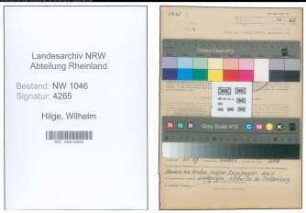 Entnazifizierung Wilhelm Hilge , geb. 10.03.1900 (Krankenpfleger)