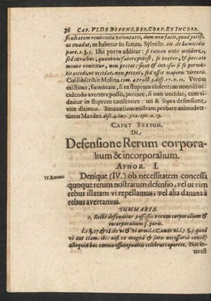 Caput Sextum. De Defensione Rerum corporalium & incorporalium.