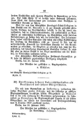 Anerkennung höherer Unterrichtsanstalten als Realschulen und höhere Bürgerschulen : [II. Gymnasien und Realschulen]