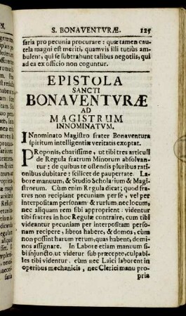 Epistola Sancti Bonaventuræ ad Magistrum Innominatum.