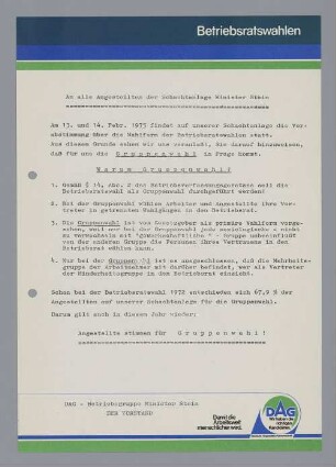 "An alle Angestellten der Schachtanlage Minister Stein"