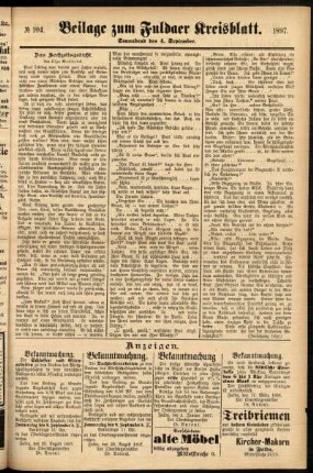 Zweite Ausgabe vom Samstag, den 04. September 1897.